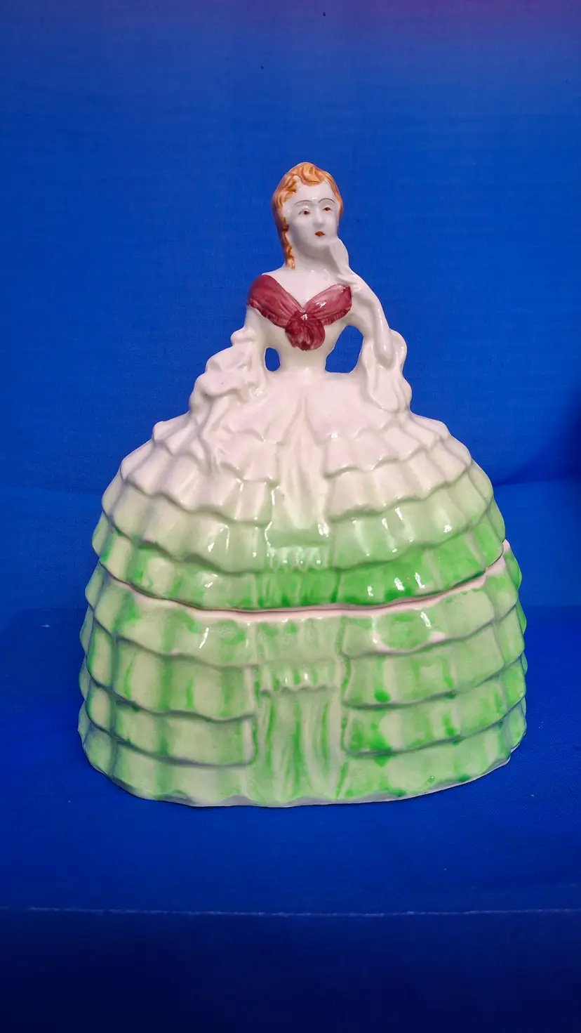 #20 Vintage Crinoline Lady Dresser Doll Porcelain Powder Box