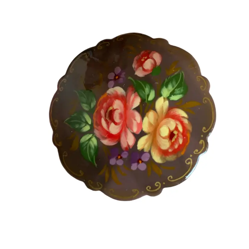 Vintage Russian Hand Painted Lacquered Flower Brooch