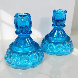 Vintage LE Smith Blue Moon and Stars Candle Stick Holders 4 1/2" MCM Set of 2