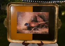 Vietri Italy Pheasant Serving Tray Large Decorative Lacquered Handled Tray