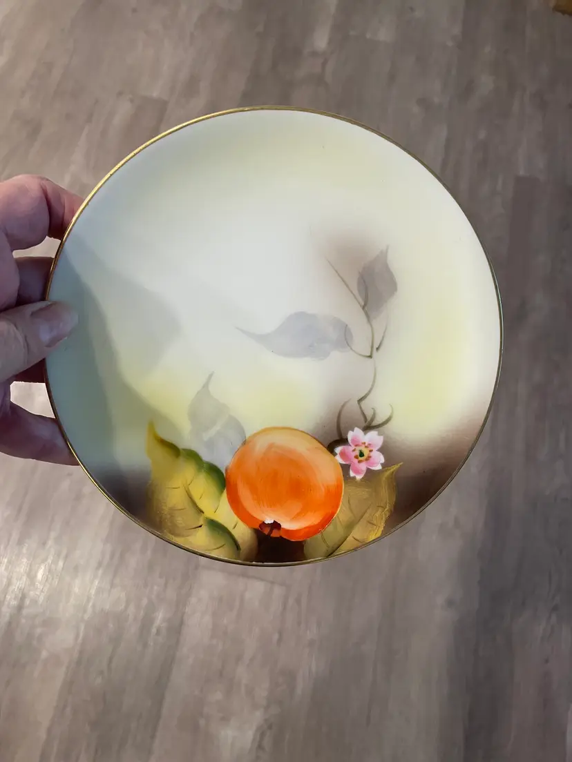Vintage Noritake Japan hand painted floral fruit plate gold edge 6.25"