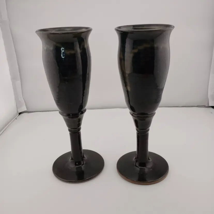 Pair of studio pottery goblets