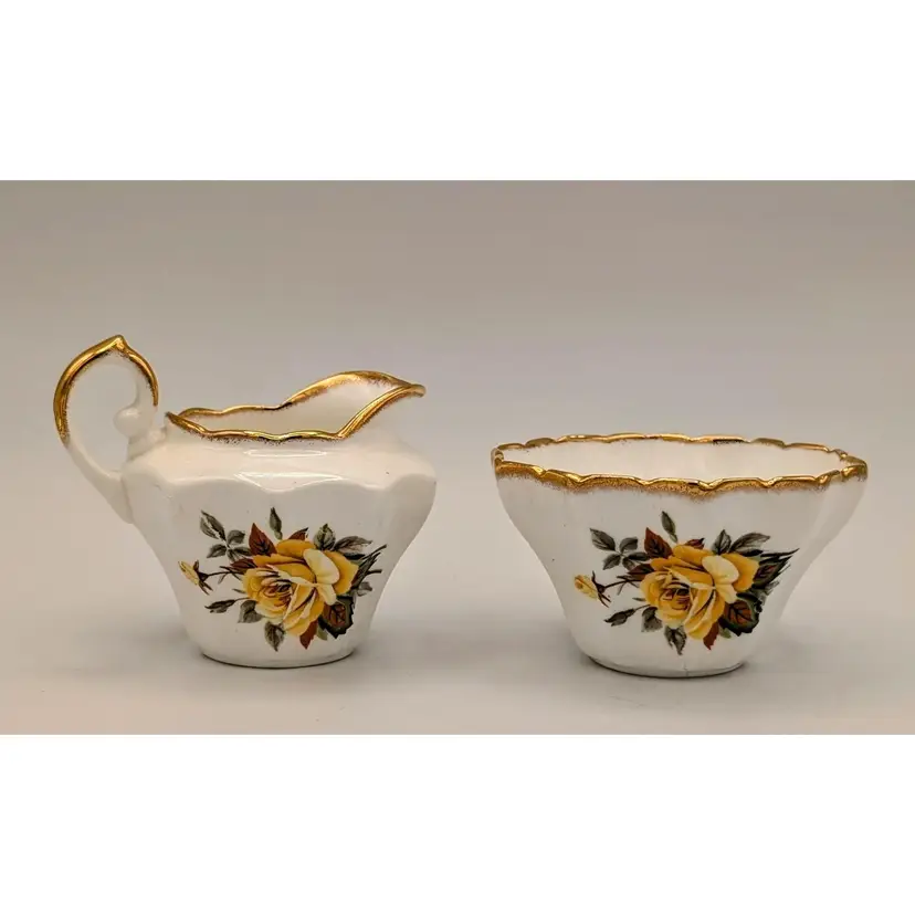 Salisbury Bone China Creamer & Open Sugar Yellow Rose