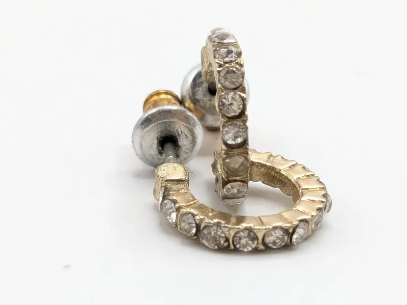 Gold Tone Small Hoop Pierced Earrings Rhinestones