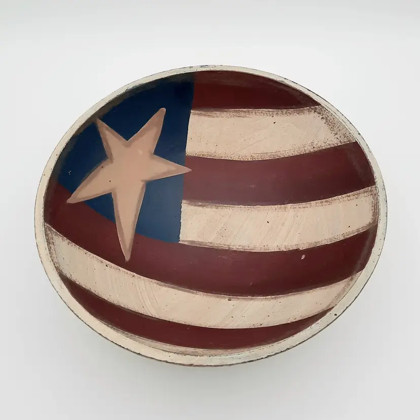 Patriotic Primitive American Flag USA Wooden Bowl 4th of July
