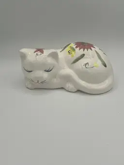 Vintage Sleeping Cat W/ Flowers Hand-painted