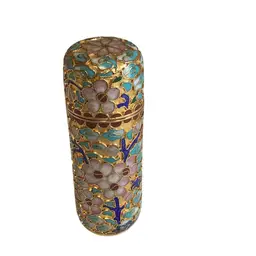Cloisonné Floral Container Lidded 4” Tall X 2” Wide