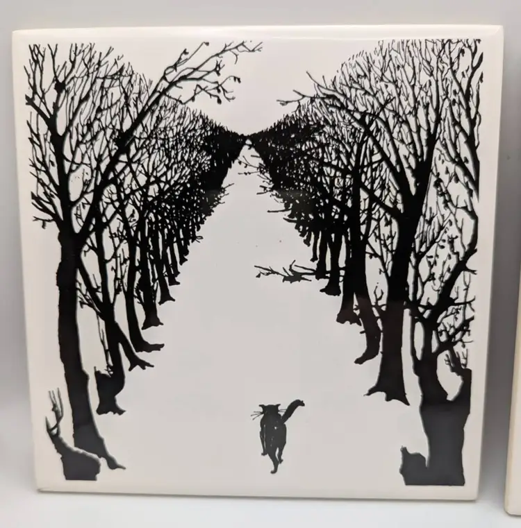 VTG Metropolitan Museum of Art Felix Vallotton Ceramic Tiles Cat Trivet  Set 2