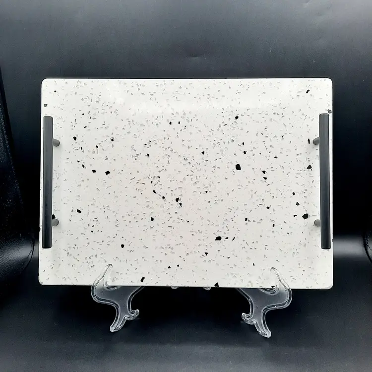 Terrazzo Black White Grey Tray Metal Handles Charcuterie Cheese Vanity Tray