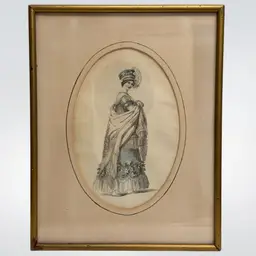 Ackermann's Repository Fashion Plate Regency Lady in Opera Dress 1800s Framed