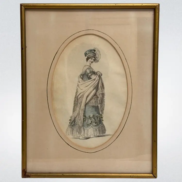 Ackermann's Repository Fashion Plate Regency Lady in Opera Dress 1800s Framed