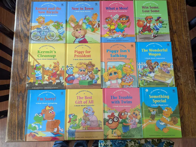 Jim Henson Productions Muppet VALUES to Grow On Books Kermit Fozzie Lot Grolier 1993 Lot Of 12 Kids Illustrated Preschool Vintage