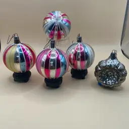 Harlequin Glass Ball Ornaments-5 PCs, Made In Poland
