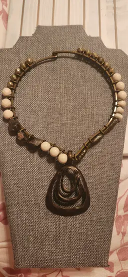 Bold Premier Designs Statement Necklace with Cream Beads and Tiered Pendant