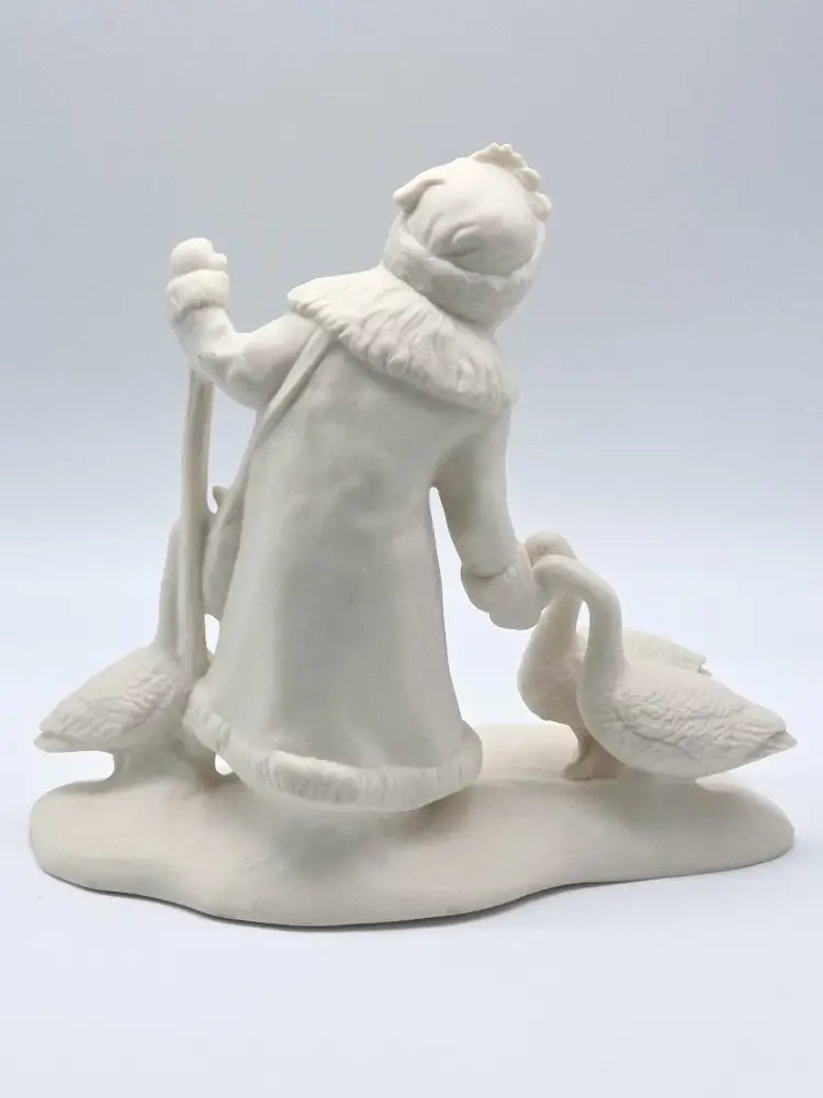 Ivory Bisque Santa Feeding Geese Figurine
