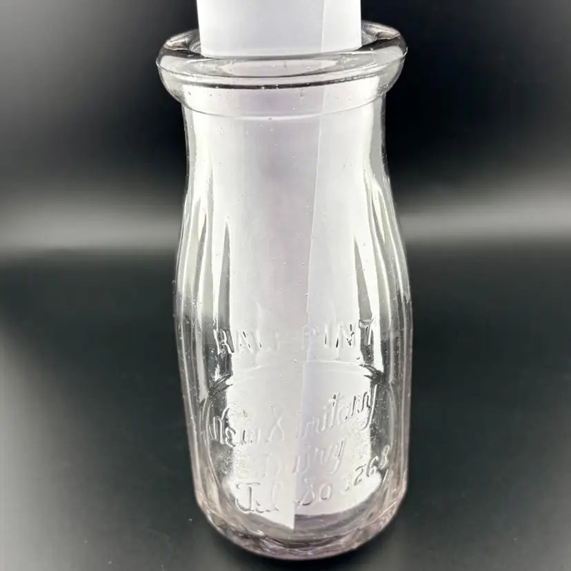 Vintage Cream Glass Bottle -New Sanitary Dairy 5.25” Tall x 2.5” Wide