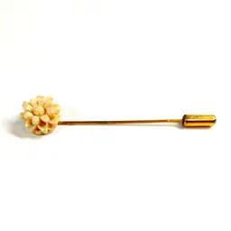 Vintage Cream Marigold Carved Flower Gold Tone Stick Pin