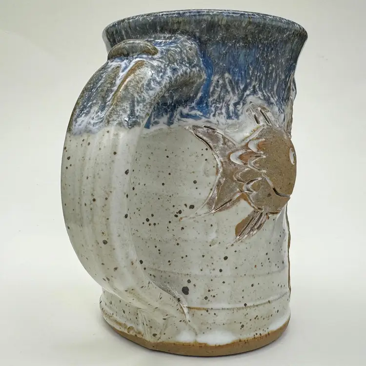 Wagner Stoneware Mug Fish Studio Art Pottery Signed Handmade Coffee Mug