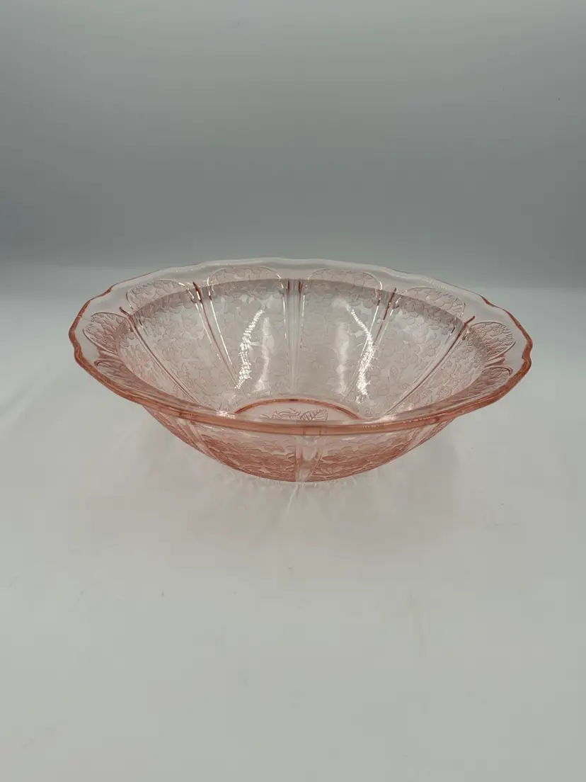 Jeanette, cherry blossom, pink depression, glass,large berry bowl