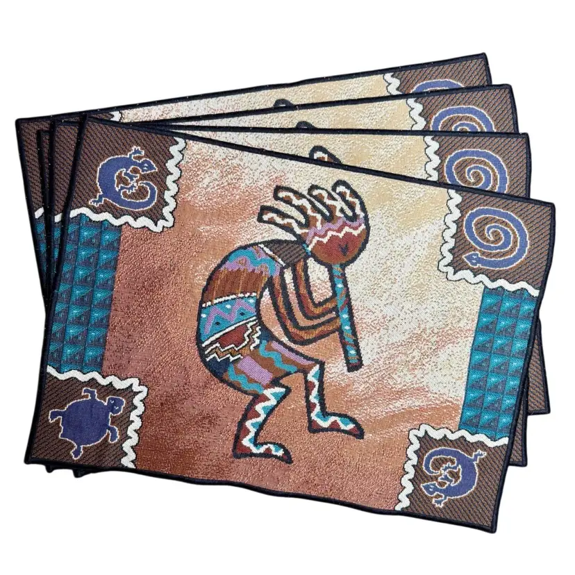 Kokopelli Native American Woven Placemats, Set Of FOUR, Southwestern Style