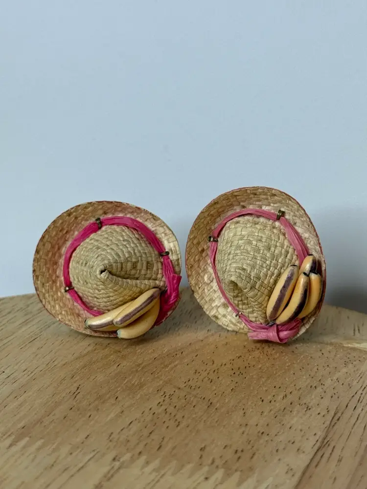 Western Germany Straw Hat Clip-on Earrings Bananas Fruit