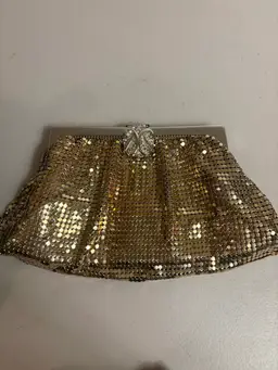 Whiting Davis Golden Mesh Rhinestone Vintage Clutch Vintage USA With Accessories