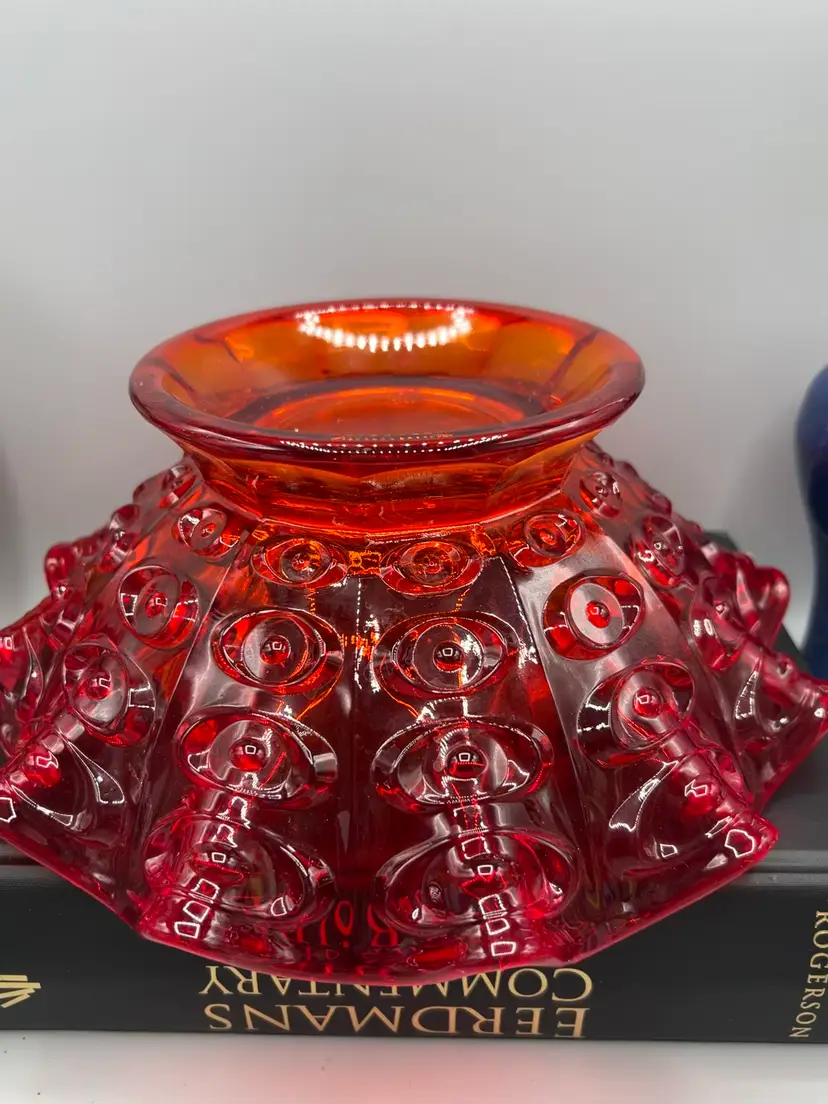 Viking Glass Red Bullseye Ruffled Bowl