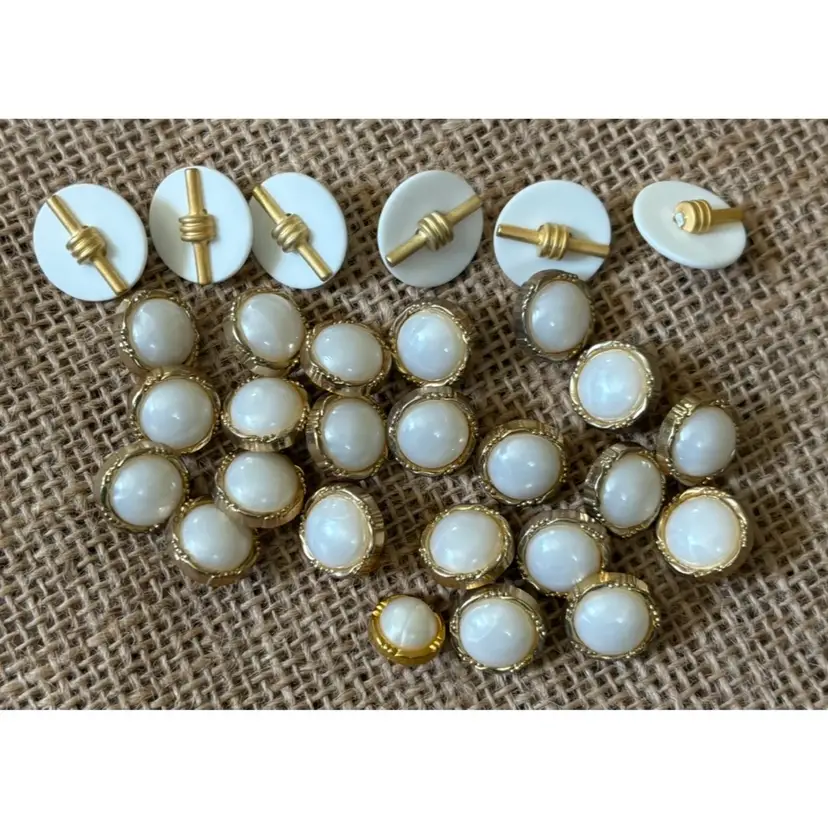 Vintage Gold Tone & Pearlescent White Shank Button Lot Mixed Style Sewing Crafts