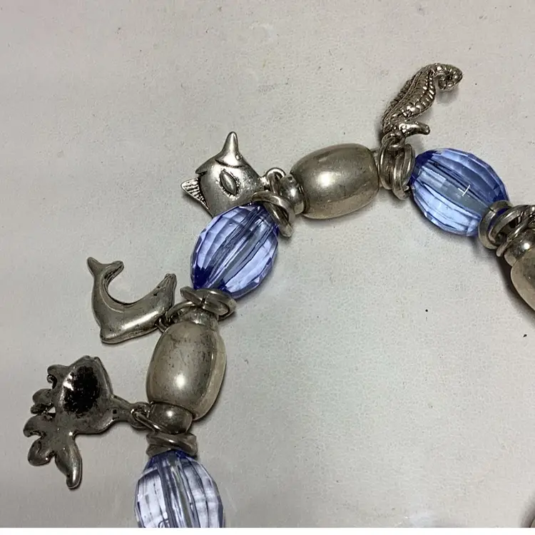 Ocean Themed Stretch Bracelet With Blues& Silver Beads