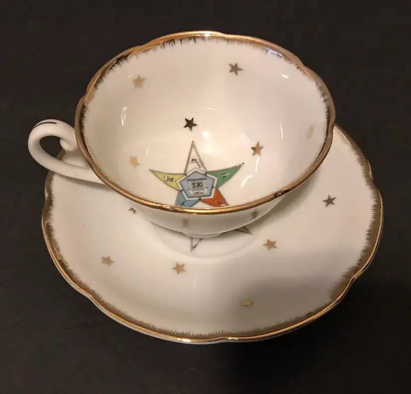 Vintage Lefton Japan Order of the Eastern Star OES Teacup & Saucer 2337