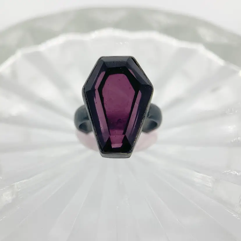 Handmade Silver Amethyst Ring Sz 5 Purple Crystal Gothic Coffin Natural Dark