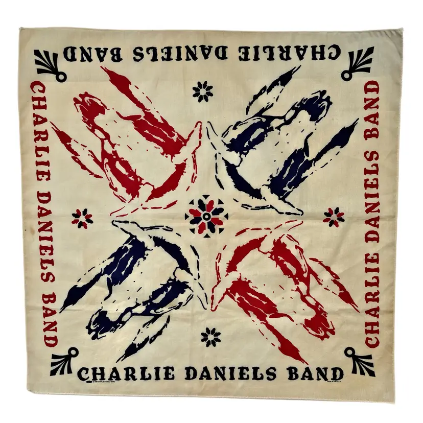 Charlie Daniels Band Bandana Handkerchief Skull Western Biker 1996 Vintage SPOT