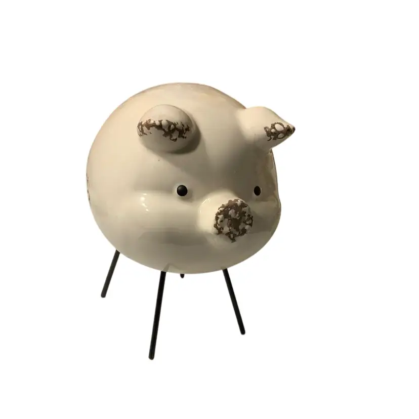 #11 - Cute White Ceramic Piggy 🐖 With Metal Feet 4.75” Tall