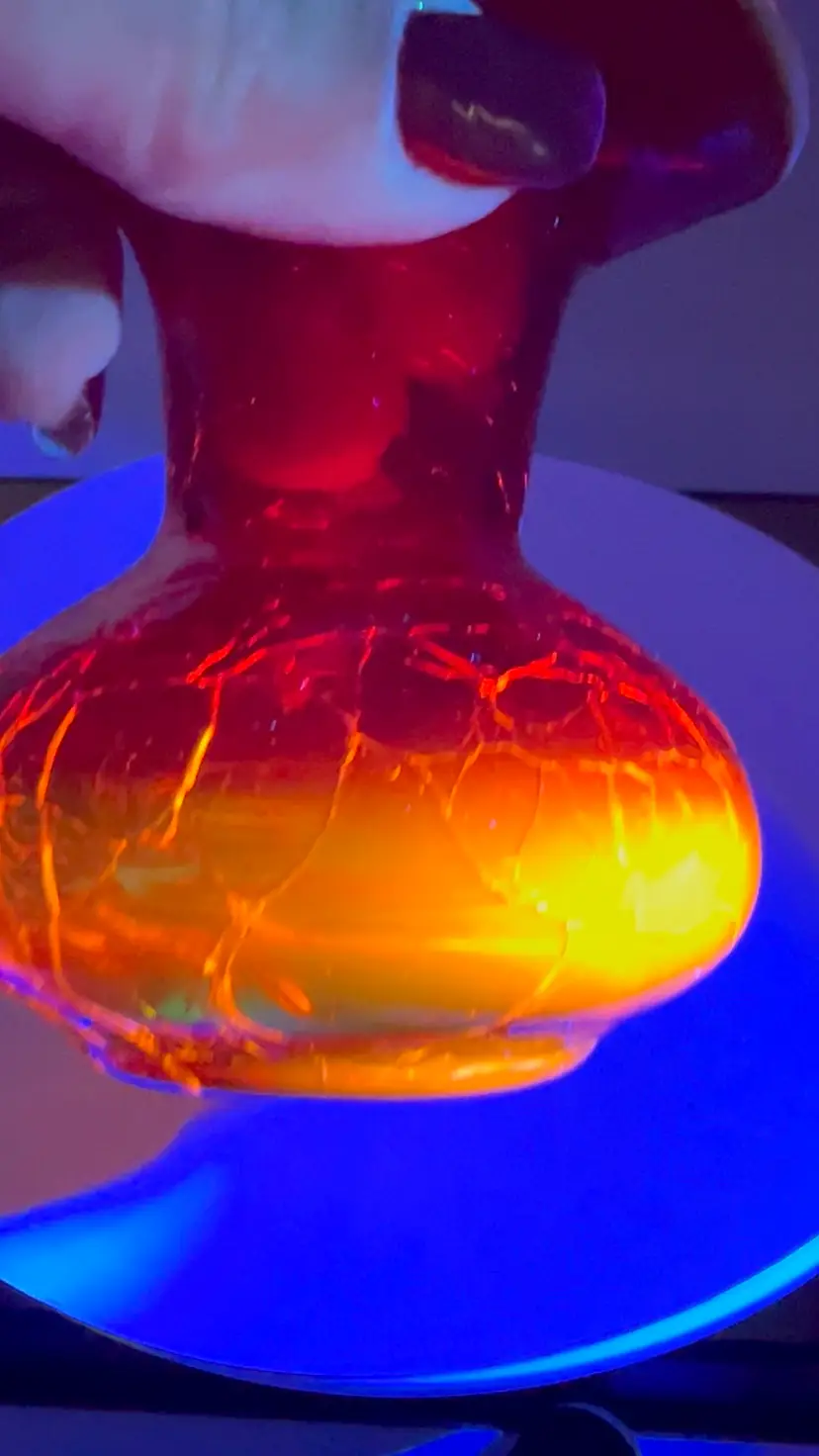 VTG Ruby Red Hand Blown Crackle Glass Vase