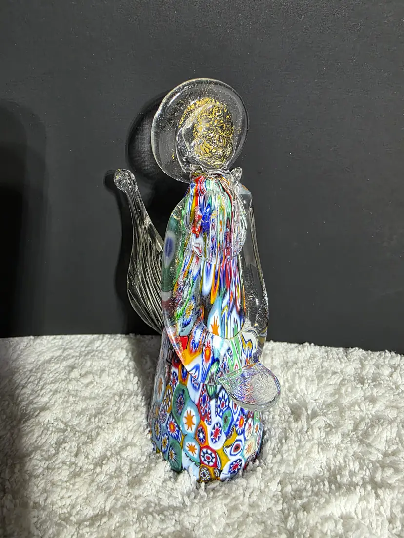 Vtg Heavenly Art Glass Angel Murano Millefiori Italian Figurine Gold Fleck