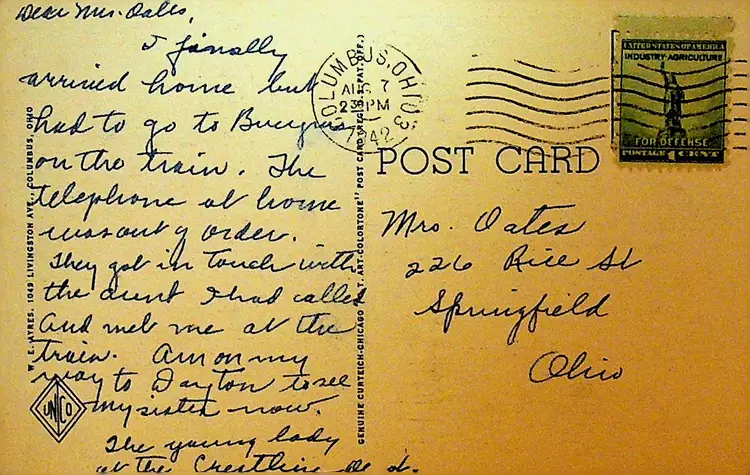 On Campus at Ohio State University Linen Postcard 1942