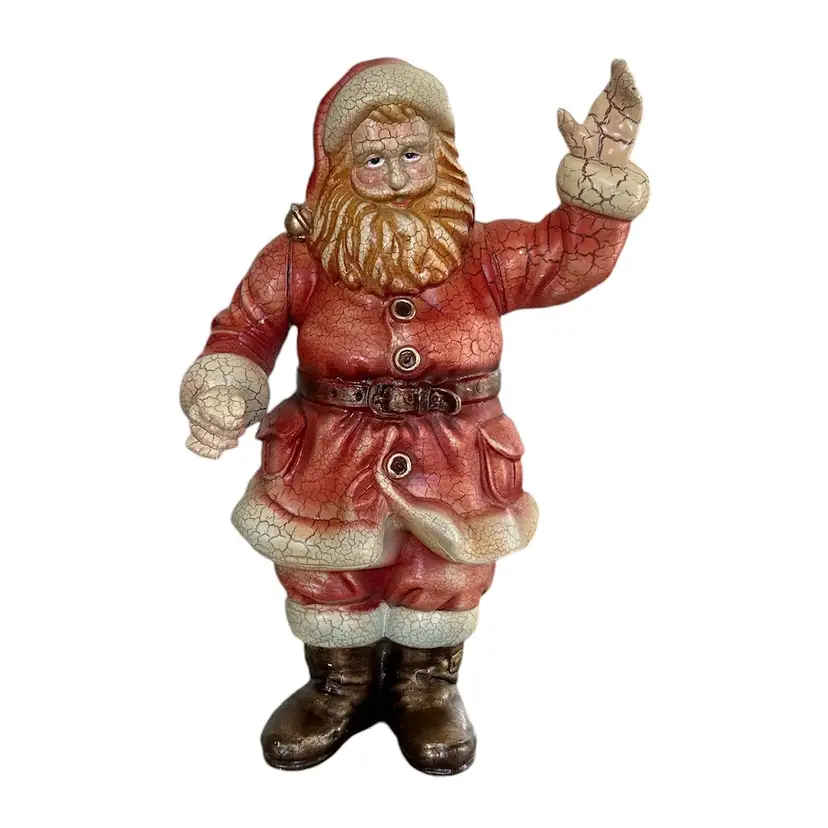 Tall Rustic Vintage Crackle Textured Santa Claus Resin Figurine