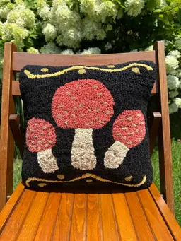 New Hand Hooked Wool Mushroom Pillow 14x14