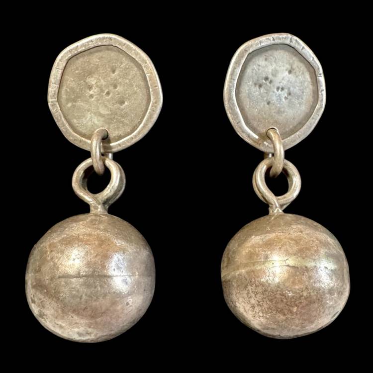Large Sterling Silver Dangling Ball Pierced Earrings
