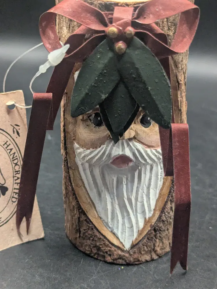 Hand Crafted Wood Santa Face Candle Taper Holder New With Tag