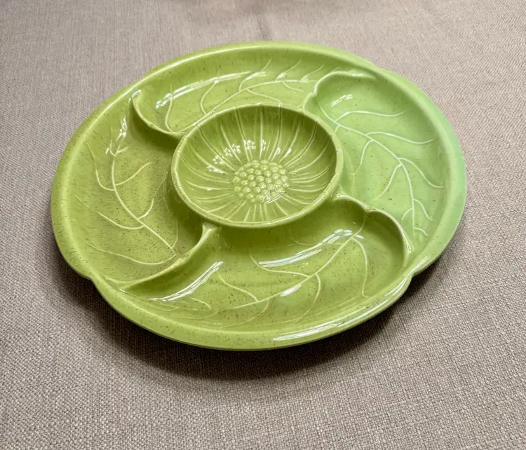 California Pottery Lime Green Sunflower & Leaf Serving Platter