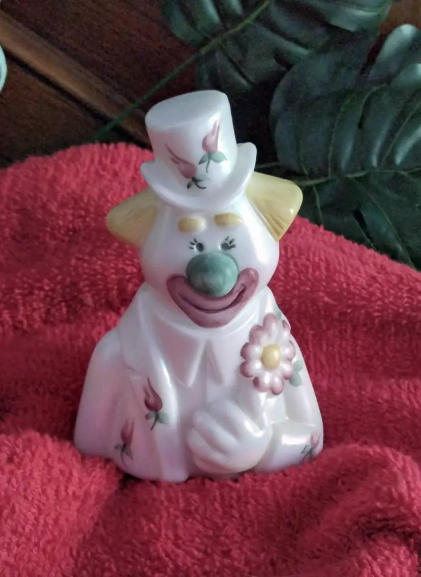 Fenton Opalescent Hand Painted Glass Clown Figurine