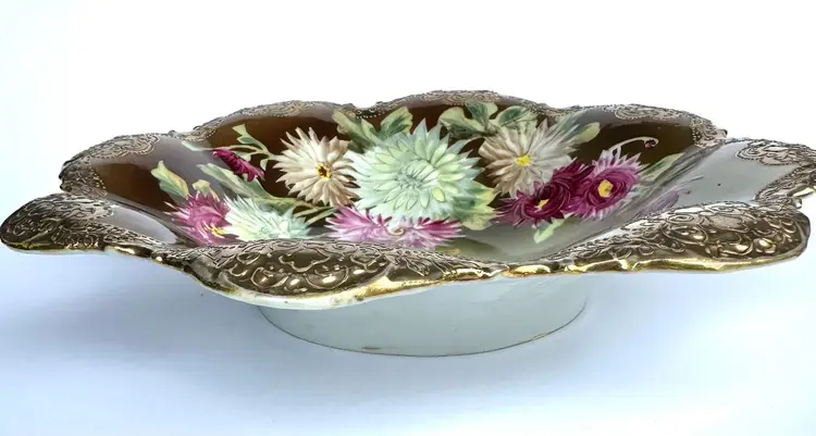 Nippon Hand-Painted Moriage Chrysanthemum Bowl Antique
