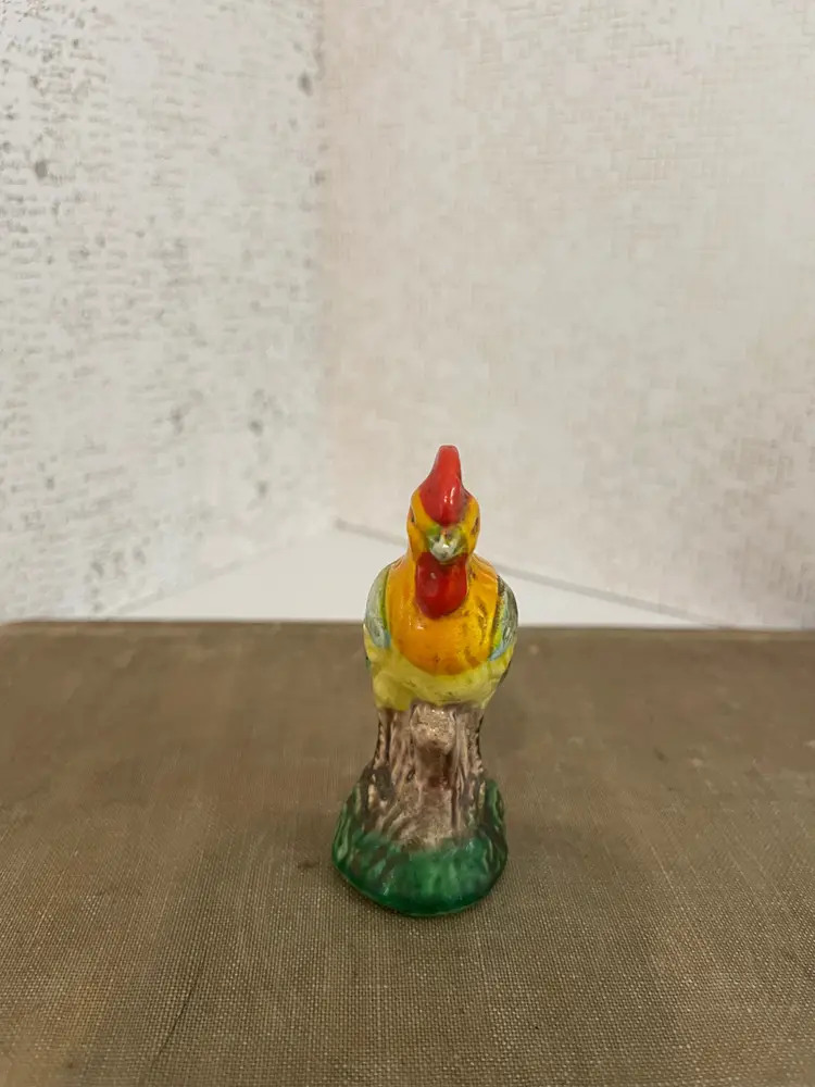 Vintage Japan Hand Painted Ceramic Miniature Rooster Chicken Tree Stump