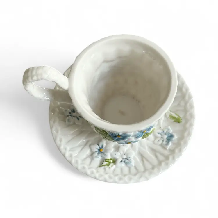 Ceramic White And Blue Teacup Planter