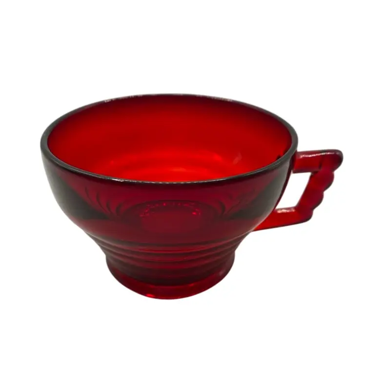 Vintage Paden City Glass, Penny Line Ruby, Ringed Glass Cup