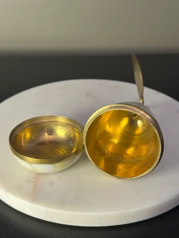 Brass and Mother of Pearl Pear Trinket Box