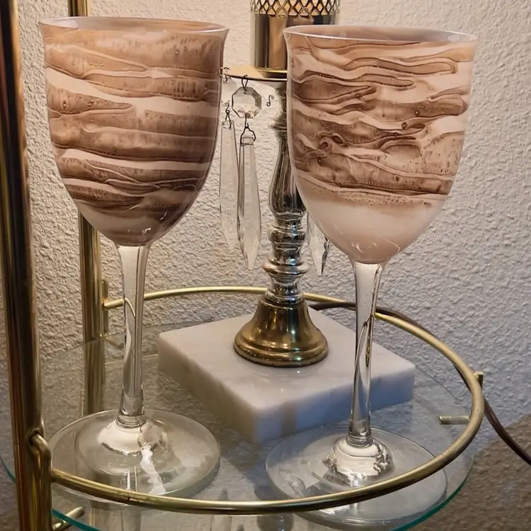 Vintage Steven Maslach Earth Tones Wine Glasses Set 2