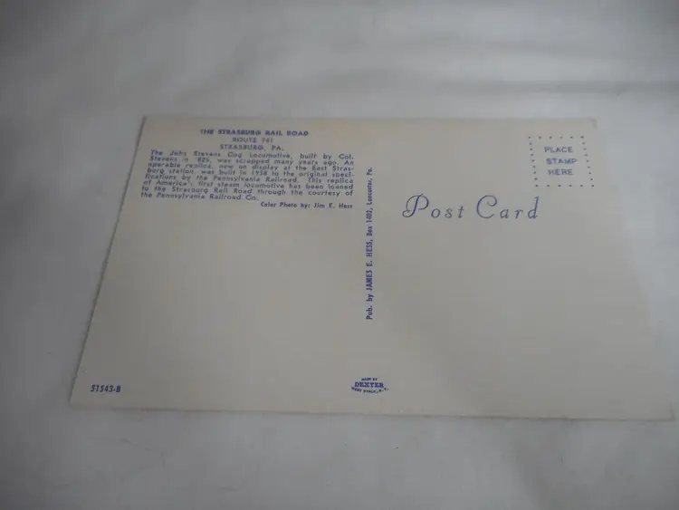 Vtg 1960s Postcard Strasburg railroad PA John Stevens Locomotive Train Engine