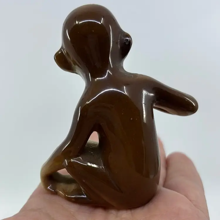 Heubach Germany Hand Painted Porcelain Monkey Swatting A Bronze Fly Vintage Figurine 2.75”